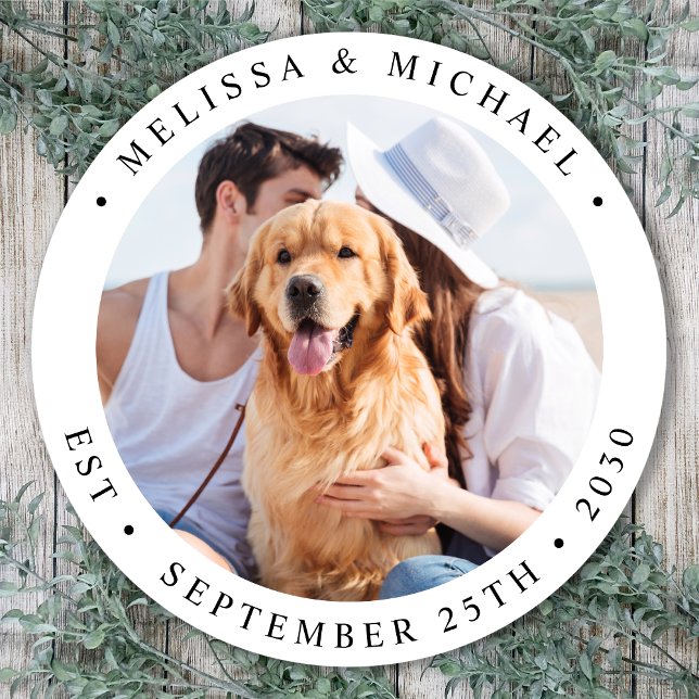 Modern Personalized Photo Wedding Classic Round Sticker (Creator Uploaded)