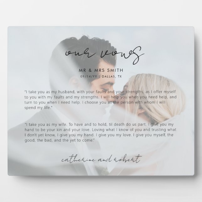 Modern Personalized Photo Wedding Vows Plaque (Front)