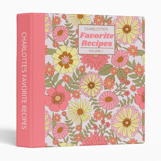 Modern Personalized Pink Floral Chef Kitchen Gift  Binder (Front/Spine)