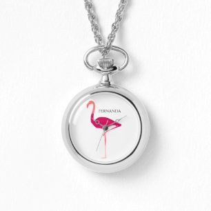 Modern Personalized Pink Graphic Flamingo Motif Watch