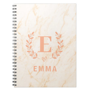 Modern Personalized Pink Marble Name & Love Shape  Notebook
