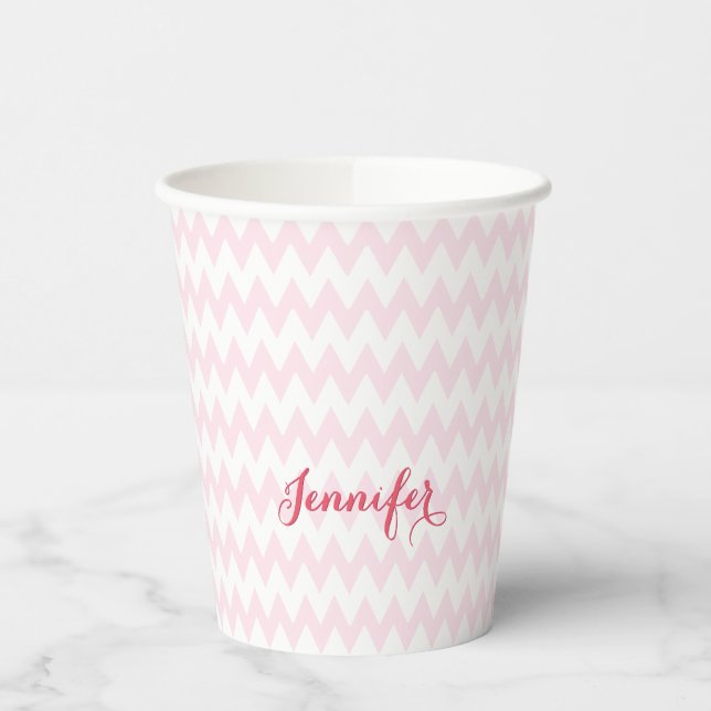 Modern Personalized Pink Pattern Elegant Monogram Paper Cups (Left)