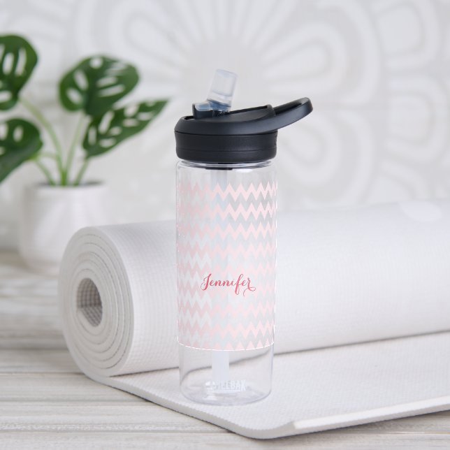 Modern Personalized Pink Pattern Elegant Monogram Water Bottle (Yoga)