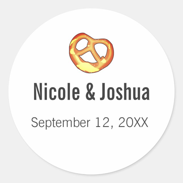 Modern Personalized Pretzel Wedding Favour Classic Round Sticker (Front)