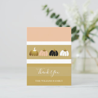 Modern Personalized Pumpkins In Black, White, Gold Holiday Postcard