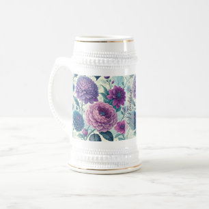 Modern Personalized Purple Floral Vintage Dahlia Beer Stein