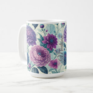 Modern Personalized Purple Floral Vintage Dahlia Coffee Mug