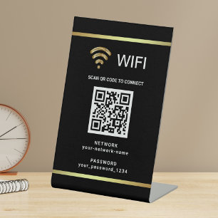 Modern Personalized QR Code Wifi Network Password Pedestal Sign