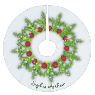 Modern Personalized Red Gold Wreath Christmas Brushed Polyester Tree Skirt