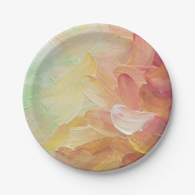 Modern Personalized Red Golden Teal Oil Paint Paper Plate (Front)
