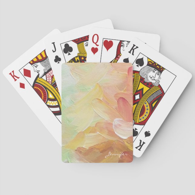 Modern Personalized Red Golden Teal Oil Paint Playing Cards (Back)