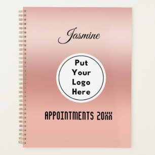 Modern Personalized Rose Gold Logo Year & Name Planner