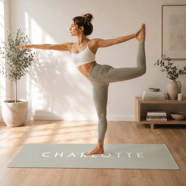 Modern Personalized Sage Green Name Yoga Mat (Creator Uploaded)