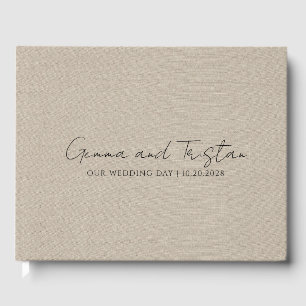 Modern Personalized Silver Gray Faux Linen Guest Book
