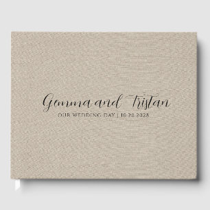 Modern Personalized Silver Gray Faux Linen Guest Book