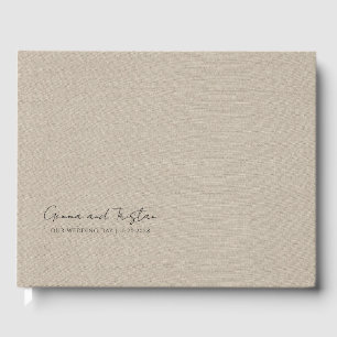 Modern Personalized Silver Grey Faux Linen Guest Book