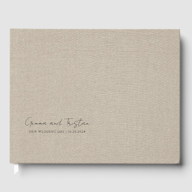 Modern Personalized Silver Grey Faux Linen Guest Book (Front)