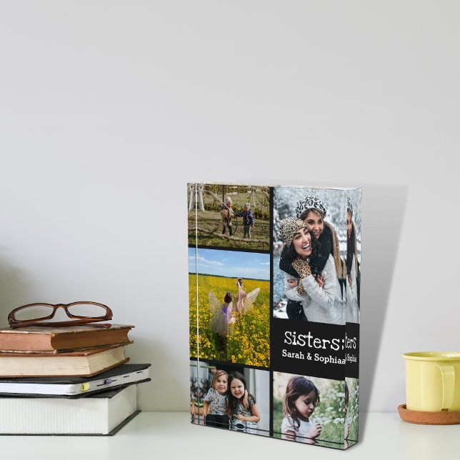Modern Personalized Sisters 5 Photo Collage Block (Creator Uploaded)