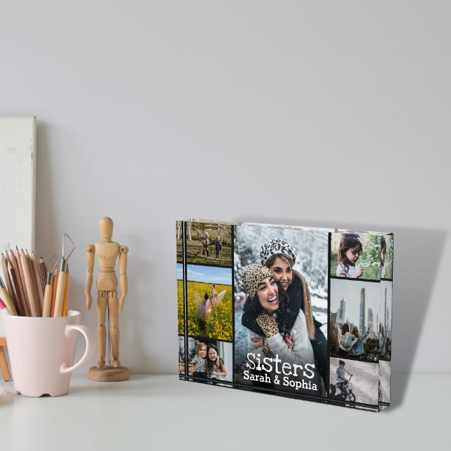 Modern Personalized Sisters 7 Photo Collage Block (Creator Uploaded)