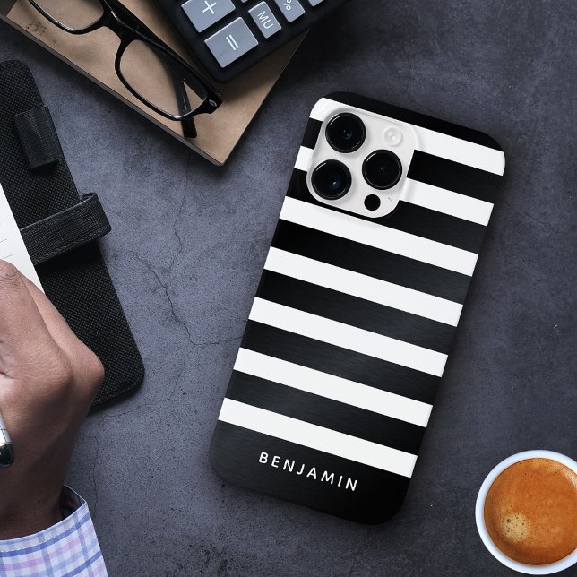 Modern Personalized Striped Black and White Case-Mate iPhone Case (Creator Uploaded)