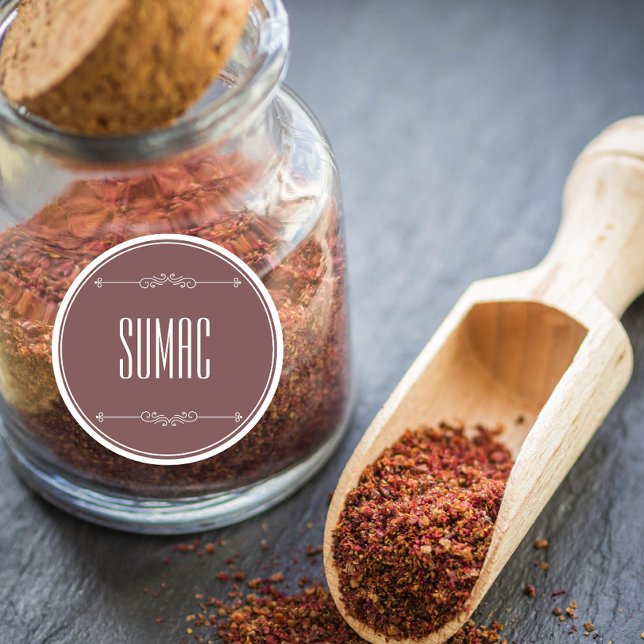 Modern Personalized Sumac Violet White Text Classic Round Sticker (sumac spice flavor )