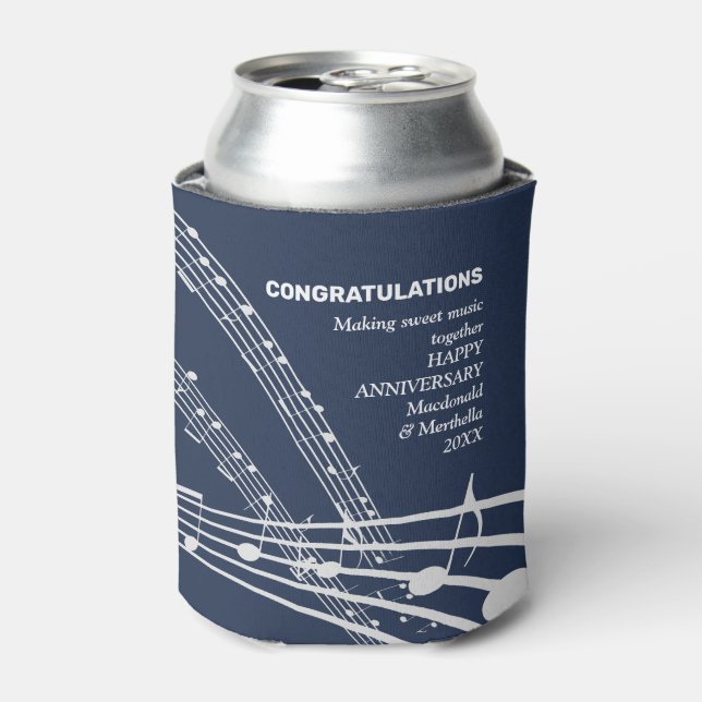 Modern Personalized SWEET MUSIC Happy Anniversary Can Cooler (Can Front)