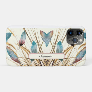 Modern Personalized Teal Rose Feather Nature Art iPhone 11 Pro Case