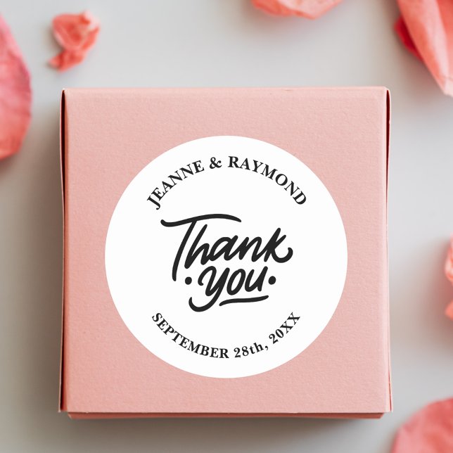 Modern Personalized Thank You Wedding Favour Classic Round Sticker (Creator Uploaded)