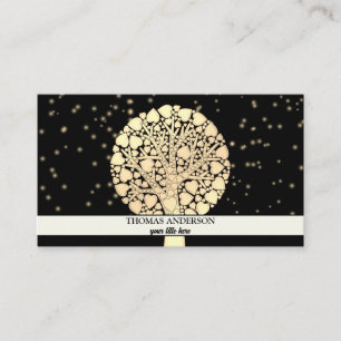 Modern Personalized Tree of Life - Black & Gold Business Card