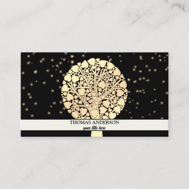 Modern Personalized Tree of Life - Black & Gold Business Card (Front)