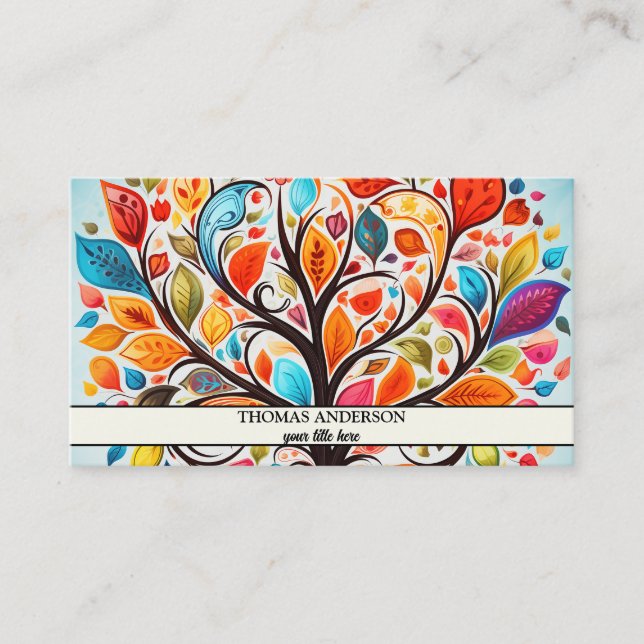 Modern Personalized Tree of Life - Colourful Leave Business Card (Front)