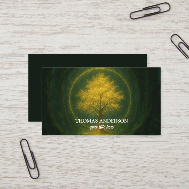 Modern Personalized Tree of Life - Colourful Leave Business Card (Front/Back In Situ)