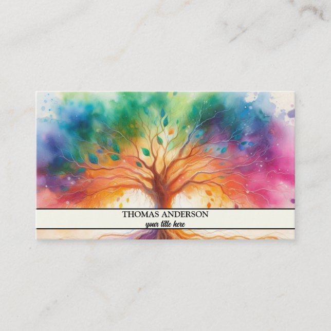 Modern Personalized Tree of Life - Colourful Leave Business Card (Front)