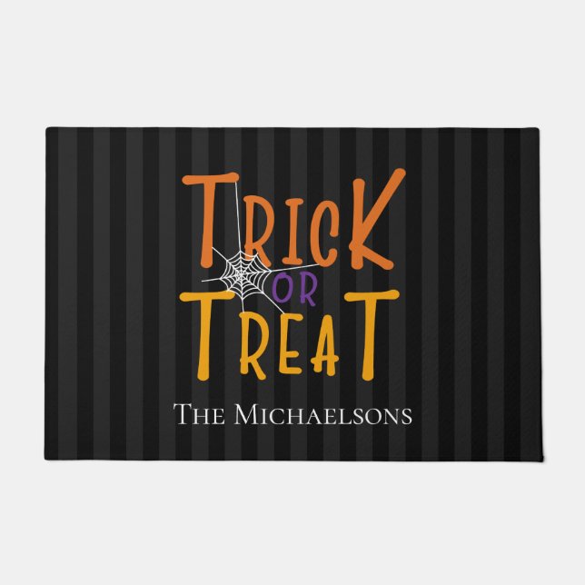 Modern Personalized Trick or Treat Monogram Doormat (Front)