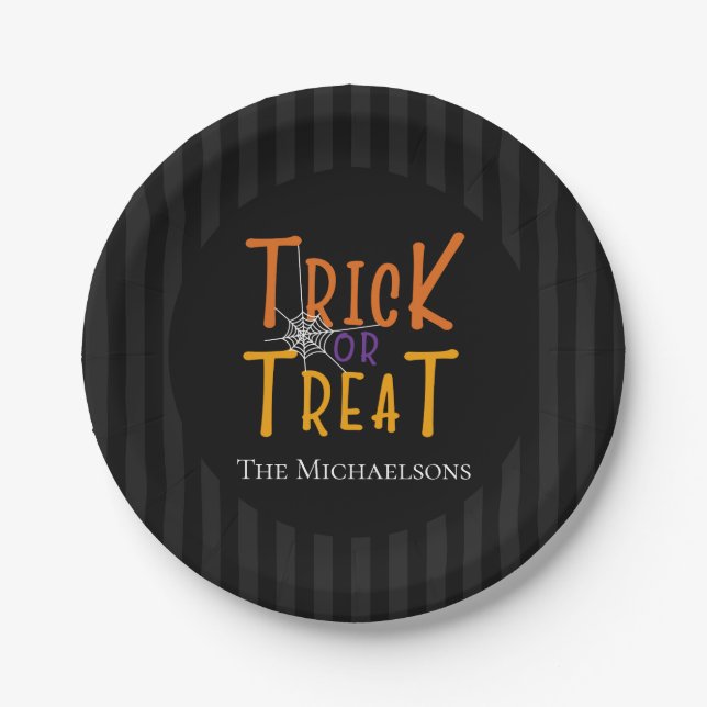 Modern Personalized Trick or Treat Monogram  Paper Plate (Front)