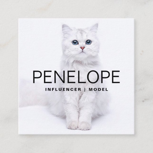 Modern Personalized Two Photo Scannable QR Code Square Business Card (Front)