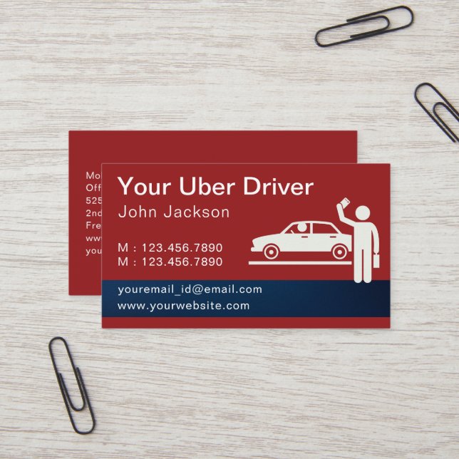 Modern Personalized Uber Driver QR Code Red Business Card (Front/Back In Situ)