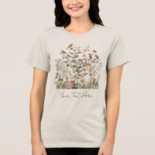 Modern Personalized Vintage wildflowers & birds Tri-Blend Shirt