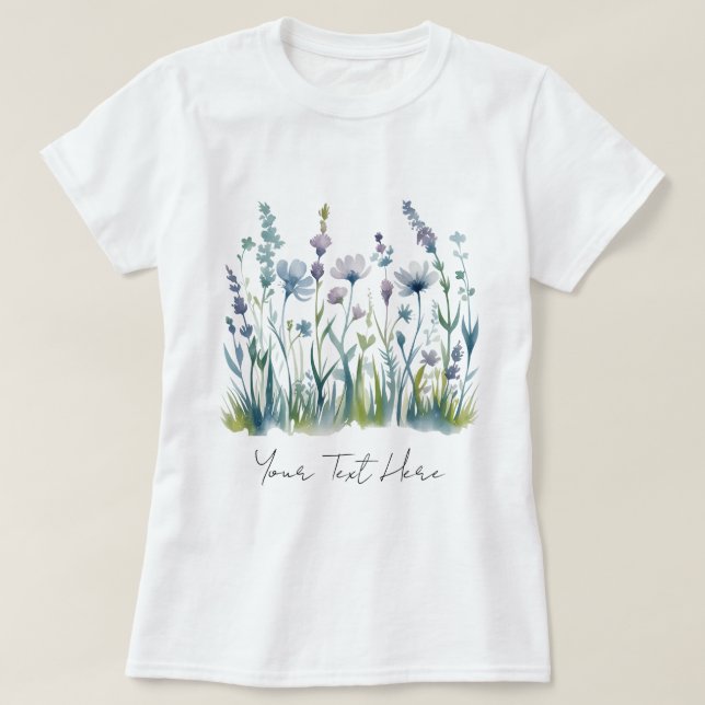 Modern Personalized Watercolor Wildflower Floral   T-Shirt (Design Front)