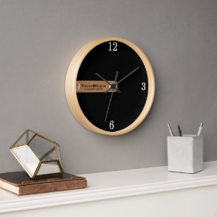 Modern Personalized Wedding Couple Name Black Clock