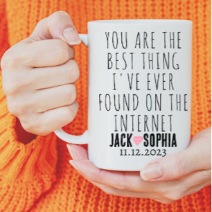 Modern Personalized Wedding Couple Name Pink Heart Mug