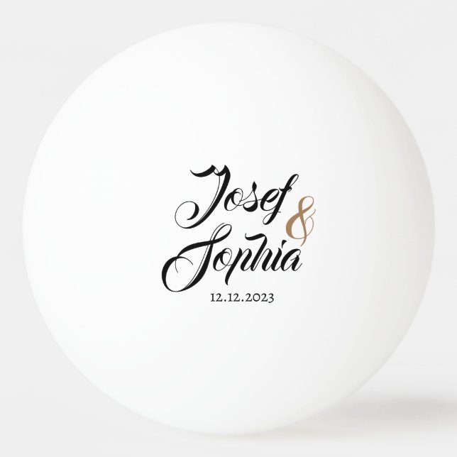 Modern Personalized Wedding Favour Couple Name Dat Ping Pong Ball (Front)