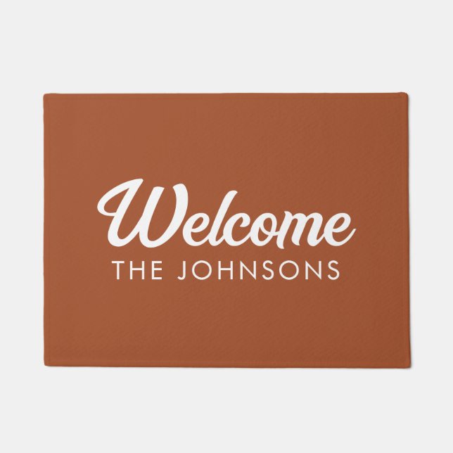 Modern Personalized Welcome Doormat | Terracotta (Front)