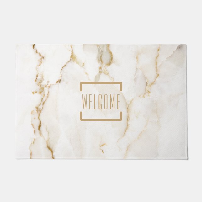 Modern Personalized Welcome Gold Effect Marble Doormat (Front)