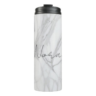 Modern Personalized White Marble Pattern Thermal Tumbler
