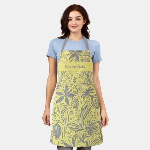 Modern Personalized Yellow Grey Floral Apron