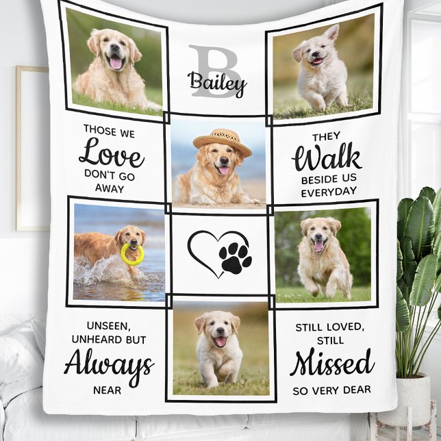Modern Pet Dog Memorial Gift Personalized 6 Photo Fleece Blanket (Creator Uploaded)