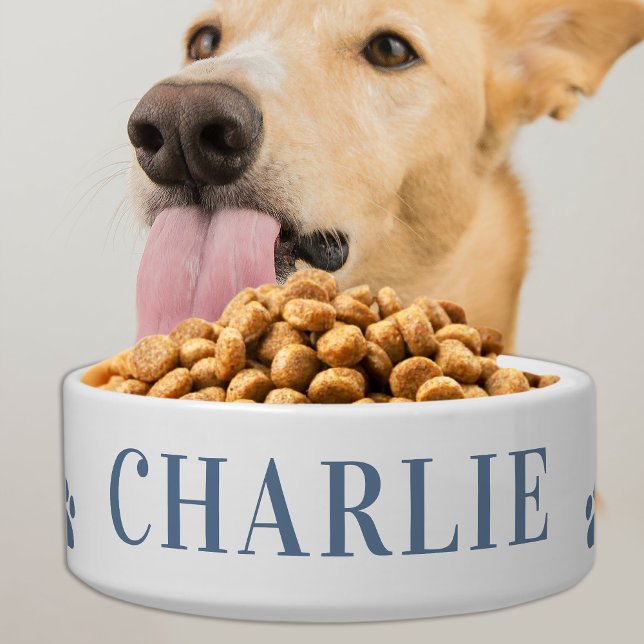 Modern Pet Dog Personalized Dusty Blue Food Water Bowl (Creator Uploaded)