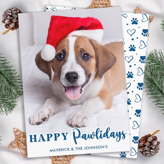 Modern Pet Dog Personalized Photo Happy Pawlidays  Holiday Card (Creator Uploaded)