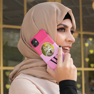 Modern Pet Dog Photo Monogram   Pink Girly Stripes iPhone 15 Case